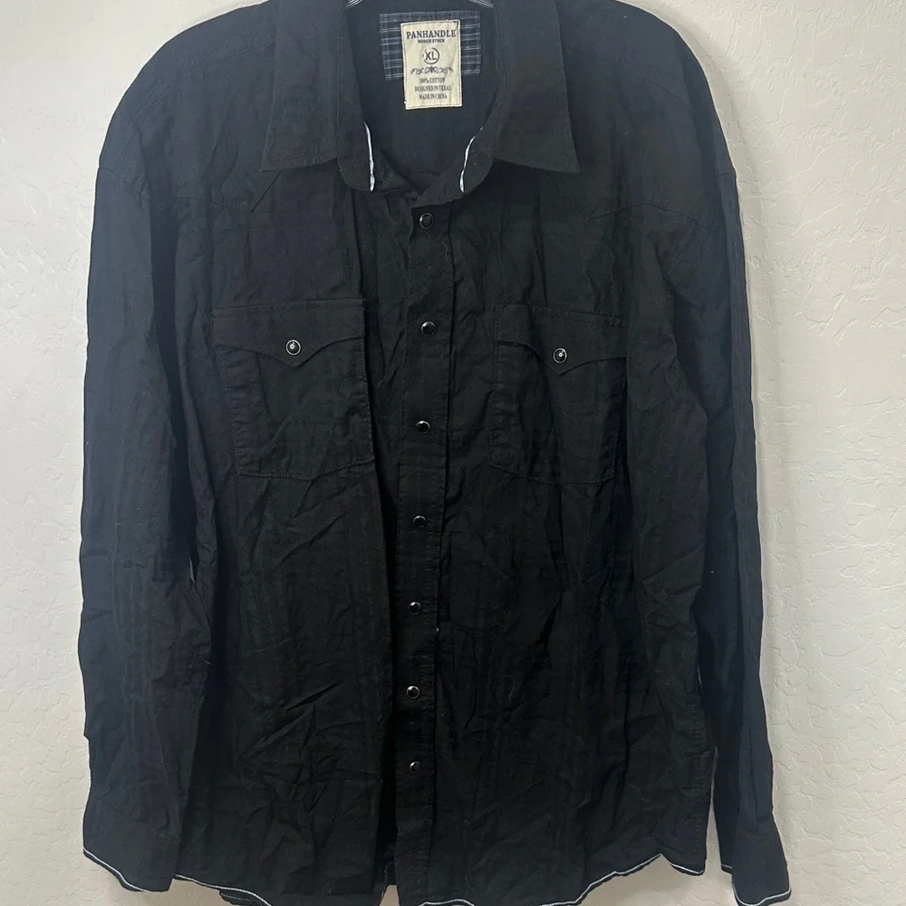 Panhandle Slim black Mens XL Roughstock 2 Pocket Snap Western 100% cotton rodeo